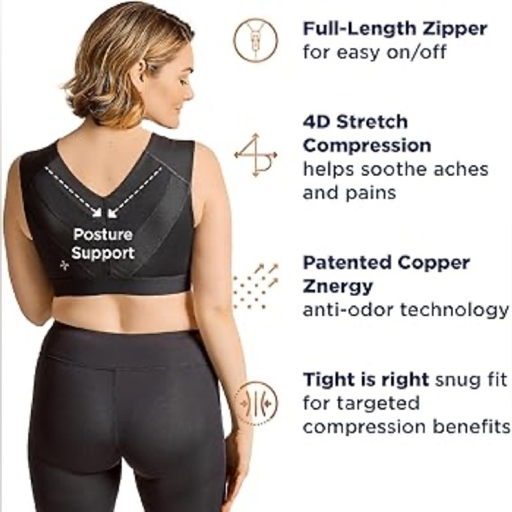 SOLD! Tommie Copper Shoulder Support Bra with Zipper, Black, M - Picture 2 of 15